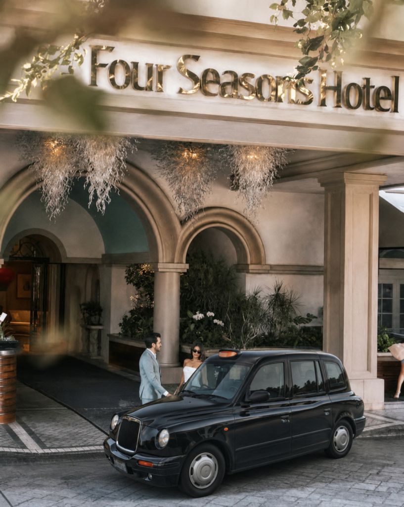 London Ride LA black taxi at Four Seasons Hotel